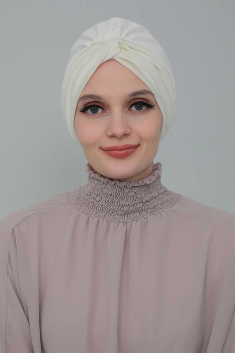 Velvet Maharajah-Style Instant Turban Hijab for Women, Elegant Pre-Tied Velvet Headwrap, Luxurious Lightweight Modest Hijab Headwear,B-4K Ivory