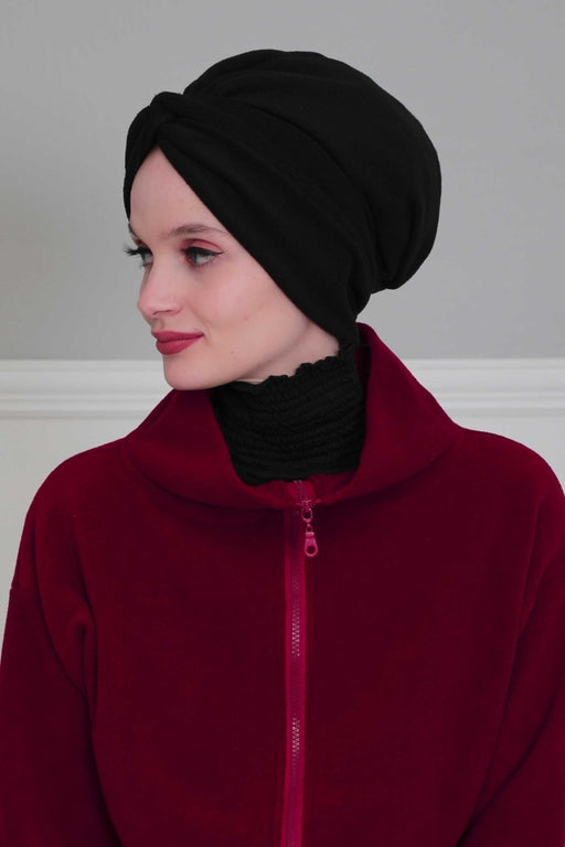 Super Soft Fleece Instant Turban Hijab for Women, Elegant Winter Fashion Hijab Turban, Warm Pre-Tied Headwrap, Comfortable Chemo Bonnet,B-4P Black