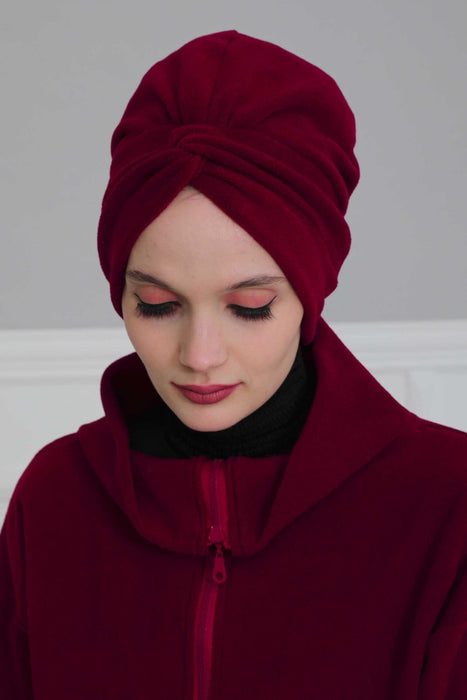 Super Soft Fleece Instant Turban Hijab for Women, Elegant Winter Fashion Hijab Turban, Warm Pre-Tied Headwrap, Comfortable Chemo Bonnet,B-4P Maroon