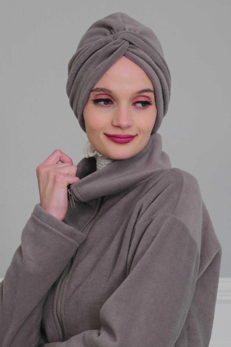 Super Soft Fleece Instant Turban Hijab for Women, Elegant Winter Fashion Hijab Turban, Warm Pre-Tied Headwrap, Comfortable Chemo Bonnet,B-4P Grey