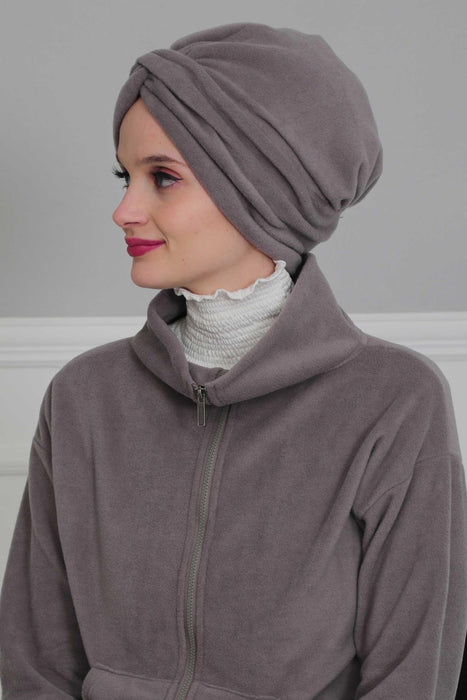 Super Soft Fleece Instant Turban Hijab for Women, Elegant Winter Fashion Hijab Turban, Warm Pre-Tied Headwrap, Comfortable Chemo Bonnet,B-4P Grey