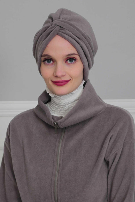 Super Soft Fleece Instant Turban Hijab for Women, Elegant Winter Fashion Hijab Turban, Warm Pre-Tied Headwrap, Comfortable Chemo Bonnet,B-4P Grey