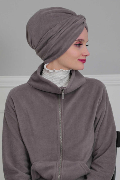 Super Soft Fleece Instant Turban Hijab for Women, Elegant Winter Fashion Hijab Turban, Warm Pre-Tied Headwrap, Comfortable Chemo Bonnet,B-4P Grey