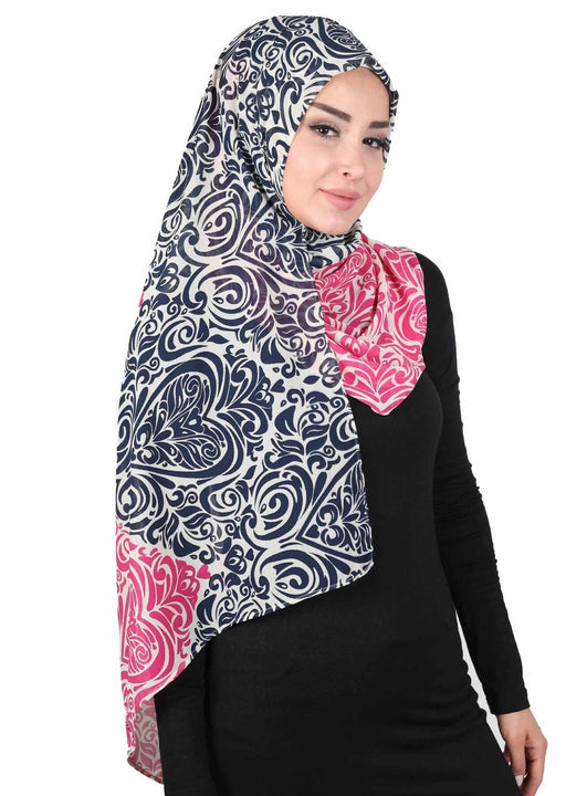 Shawl for Women Chiffon Modesty Instant Turban Cap Hat Head Wrap Ready to Wear Scarf High Quality Chiffon Hijab,PS-11D Navy Blue - Fuchsia