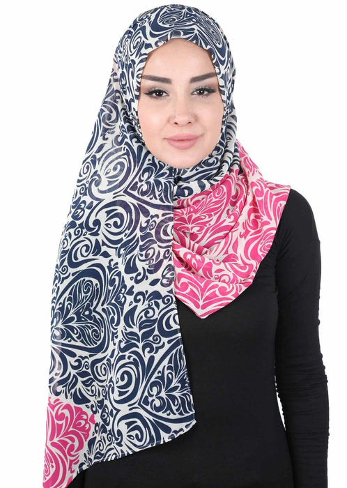 Shawl for Women Chiffon Modesty Instant Turban Cap Hat Head Wrap Ready to Wear Scarf High Quality Chiffon Hijab,PS-11D Navy Blue - Fuchsia