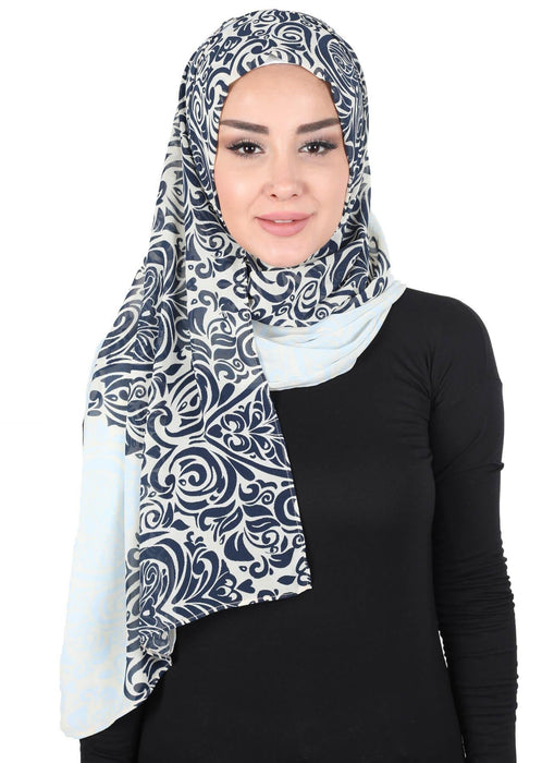 Shawl for Women Chiffon Modesty Instant Turban Cap Hat Head Wrap Ready to Wear Scarf High Quality Chiffon Hijab,PS-11D Navy Blue - Yellow