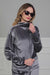 Luxurious Velvet Sweatshirt for Women High Quality Casual Loungewear Long Sleeve Soft Casual Velour Zip Jacket for Everyday Wear,SW-2 Grey