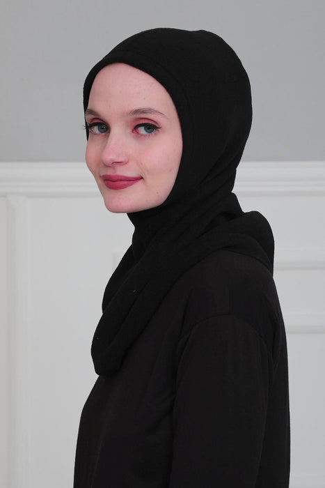 Premium Soft Fleece Instant Turban Bonnet for Women, Head and Neck Full Coverage Hijab Head Wear, Soft & Comfortable Modest Head Wrap,TB-1P Black