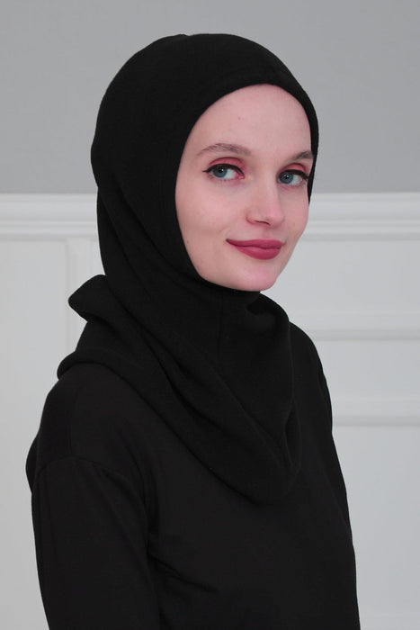 Premium Soft Fleece Instant Turban Bonnet for Women, Head and Neck Full Coverage Hijab Head Wear, Soft & Comfortable Modest Head Wrap,TB-1P Black