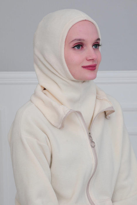 Premium Soft Fleece Instant Turban Bonnet for Women, Head and Neck Full Coverage Hijab Head Wear, Soft & Comfortable Modest Head Wrap,TB-1P Ivory