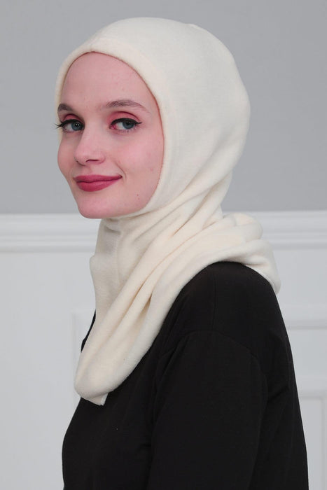 Premium Soft Fleece Instant Turban Bonnet for Women, Head and Neck Full Coverage Hijab Head Wear, Soft & Comfortable Modest Head Wrap,TB-1P Ivory