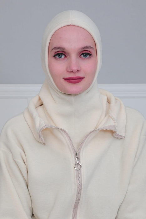 Premium Soft Fleece Instant Turban Bonnet for Women, Head and Neck Full Coverage Hijab Head Wear, Soft & Comfortable Modest Head Wrap,TB-1P Ivory