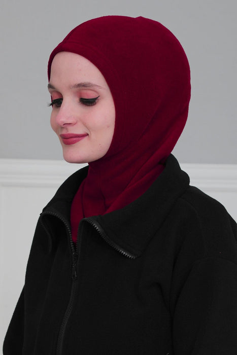 Premium Soft Fleece Instant Turban Bonnet for Women, Head and Neck Full Coverage Hijab Head Wear, Soft & Comfortable Modest Head Wrap,TB-1P Maroon