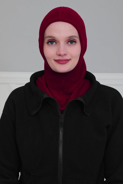 Premium Soft Fleece Instant Turban Bonnet for Women, Head and Neck Full Coverage Hijab Head Wear, Soft & Comfortable Modest Head Wrap,TB-1P Maroon