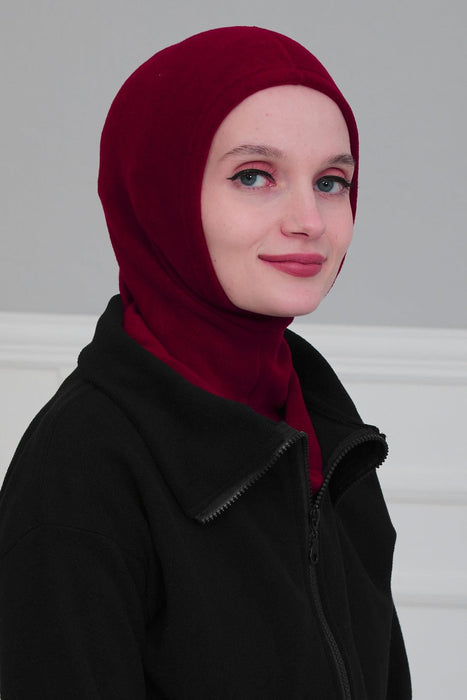 Premium Soft Fleece Instant Turban Bonnet for Women, Head and Neck Full Coverage Hijab Head Wear, Soft & Comfortable Modest Head Wrap,TB-1P Maroon