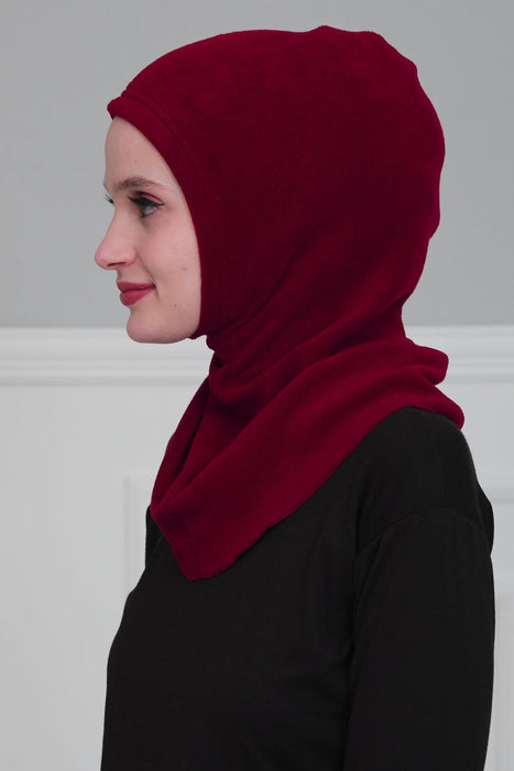 Premium Soft Fleece Instant Turban Bonnet for Women, Head and Neck Full Coverage Hijab Head Wear, Soft & Comfortable Modest Head Wrap,TB-1P Maroon