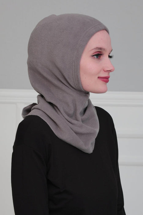 Premium Soft Fleece Instant Turban Bonnet for Women, Head and Neck Full Coverage Hijab Head Wear, Soft & Comfortable Modest Head Wrap,TB-1P Grey