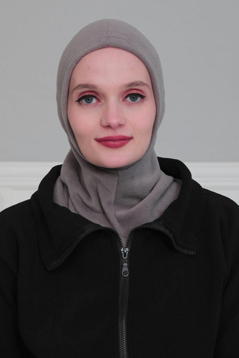 Premium Soft Fleece Instant Turban Bonnet for Women, Head and Neck Full Coverage Hijab Head Wear, Soft & Comfortable Modest Head Wrap,TB-1P Grey