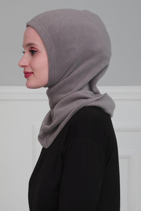 Premium Soft Fleece Instant Turban Bonnet for Women, Head and Neck Full Coverage Hijab Head Wear, Soft & Comfortable Modest Head Wrap,TB-1P Grey