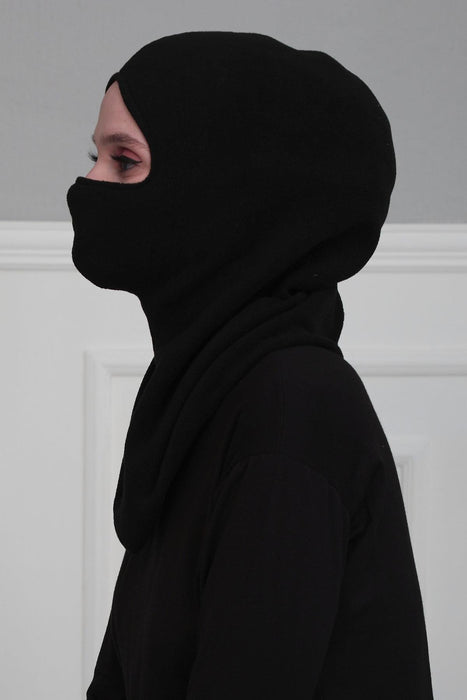 Instant Turban Fleece Lightweight Inner Bonnet Ninja Cap, Slip on Hijab, Balaclava Wind-Resistant Face Mask,TB-2P Black