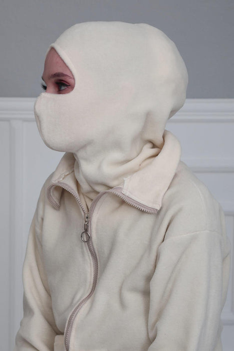 Instant Turban Fleece Lightweight Inner Bonnet Ninja Cap, Slip on Hijab, Balaclava Wind-Resistant Face Mask,TB-2P Ivory