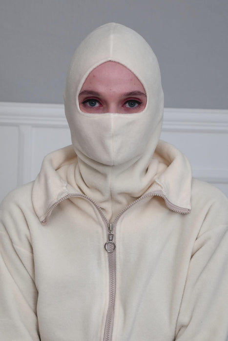 Instant Turban Fleece Lightweight Inner Bonnet Ninja Cap, Slip on Hijab, Balaclava Wind-Resistant Face Mask,TB-2P Ivory