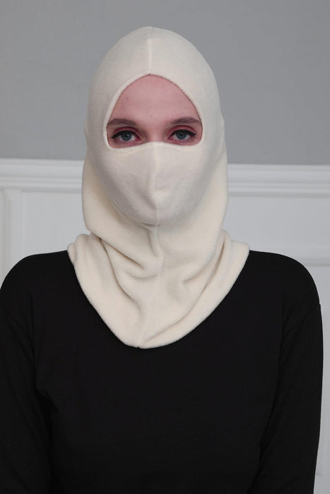 Instant Turban Fleece Lightweight Inner Bonnet Ninja Cap, Slip on Hijab, Balaclava Wind-Resistant Face Mask,TB-2P Ivory