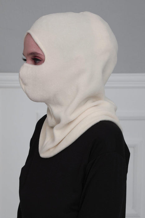 Instant Turban Fleece Lightweight Inner Bonnet Ninja Cap, Slip on Hijab, Balaclava Wind-Resistant Face Mask,TB-2P Ivory