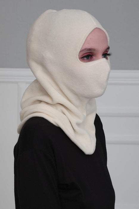 Instant Turban Fleece Lightweight Inner Bonnet Ninja Cap, Slip on Hijab, Balaclava Wind-Resistant Face Mask,TB-2P Ivory