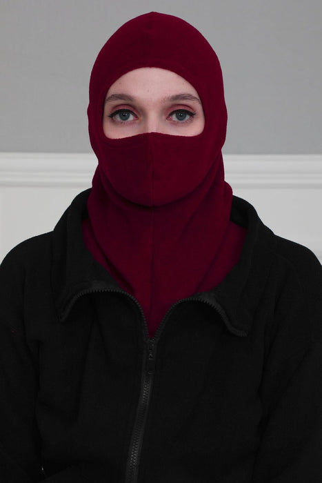 Instant Turban Fleece Lightweight Inner Bonnet Ninja Cap, Slip on Hijab, Balaclava Wind-Resistant Face Mask,TB-2P Maroon