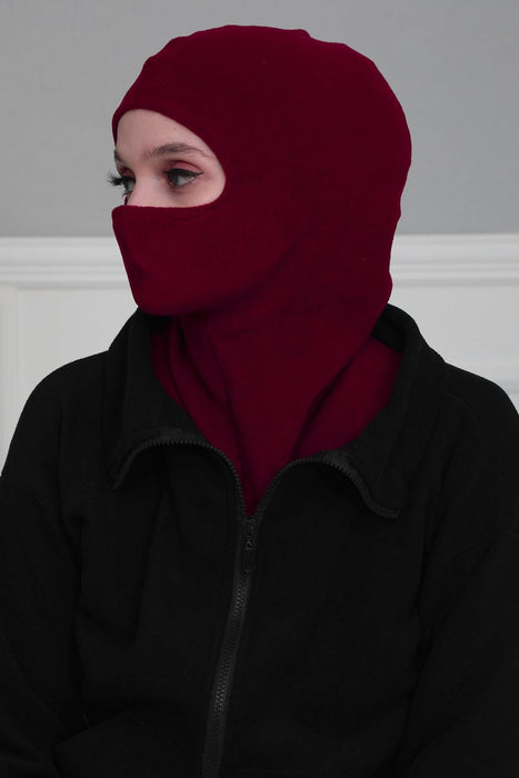 Instant Turban Fleece Lightweight Inner Bonnet Ninja Cap, Slip on Hijab, Balaclava Wind-Resistant Face Mask,TB-2P Maroon