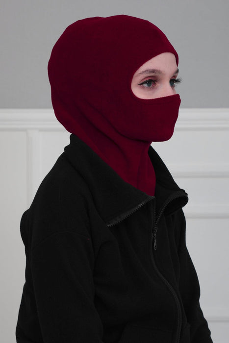 Instant Turban Fleece Lightweight Inner Bonnet Ninja Cap, Slip on Hijab, Balaclava Wind-Resistant Face Mask,TB-2P Maroon