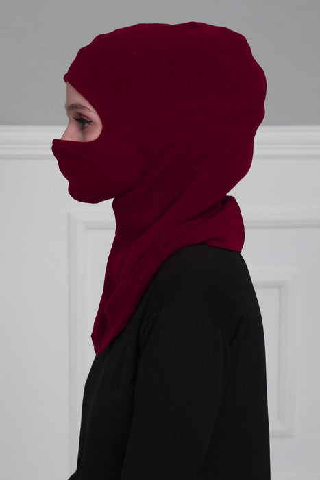 Instant Turban Fleece Lightweight Inner Bonnet Ninja Cap, Slip on Hijab, Balaclava Wind-Resistant Face Mask,TB-2P Maroon