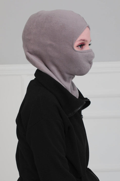 Instant Turban Fleece Lightweight Inner Bonnet Ninja Cap, Slip on Hijab, Balaclava Wind-Resistant Face Mask,TB-2P Grey