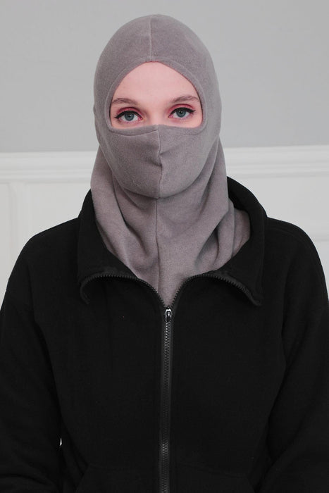 Instant Turban Fleece Lightweight Inner Bonnet Ninja Cap, Slip on Hijab, Balaclava Wind-Resistant Face Mask,TB-2P Grey