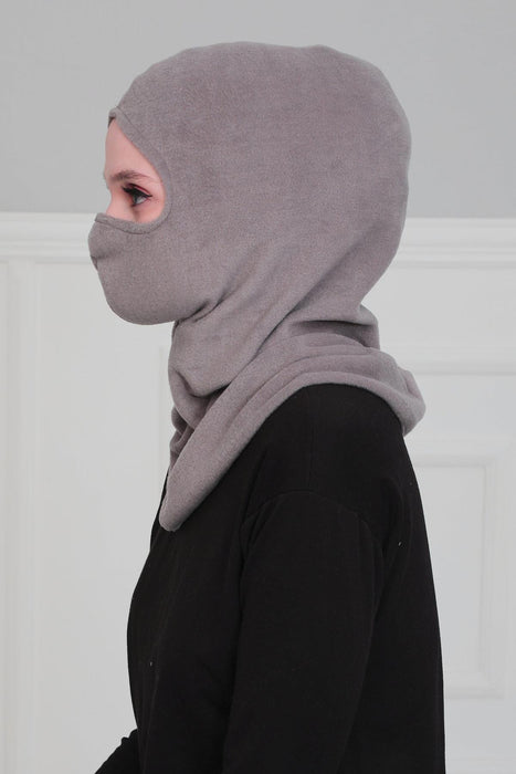 Instant Turban Fleece Lightweight Inner Bonnet Ninja Cap, Slip on Hijab, Balaclava Wind-Resistant Face Mask,TB-2P Grey