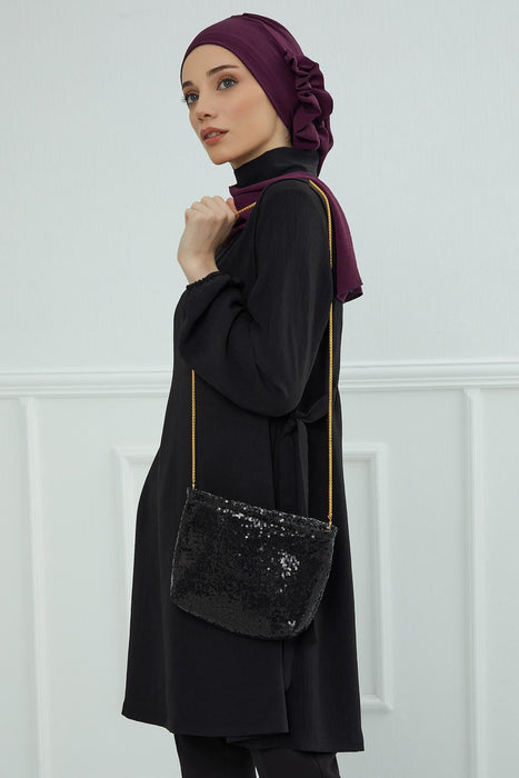 Stylish Sequined Polyester Shoulder Bag Vanity Bag for Women,CE-7 Black Sequined