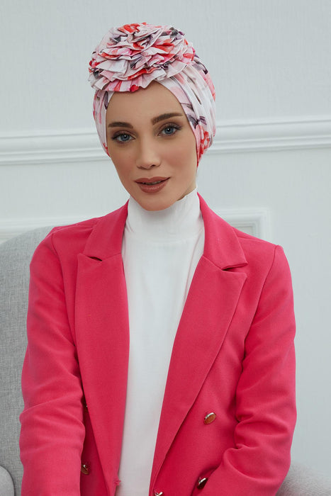 Fashionable High Quality Instant Turban Scarf Head Wrap made from Combed Cotton, Chemo Headwear with Beautiful Rose Patterns,B-21YD Rose Garden