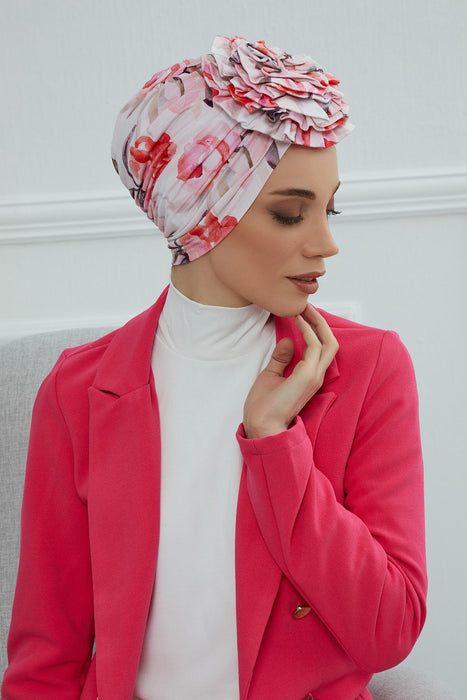 Fashionable High Quality Instant Turban Scarf Head Wrap made from Combed Cotton, Chemo Headwear with Beautiful Rose Patterns,B-21YD Rose Garden