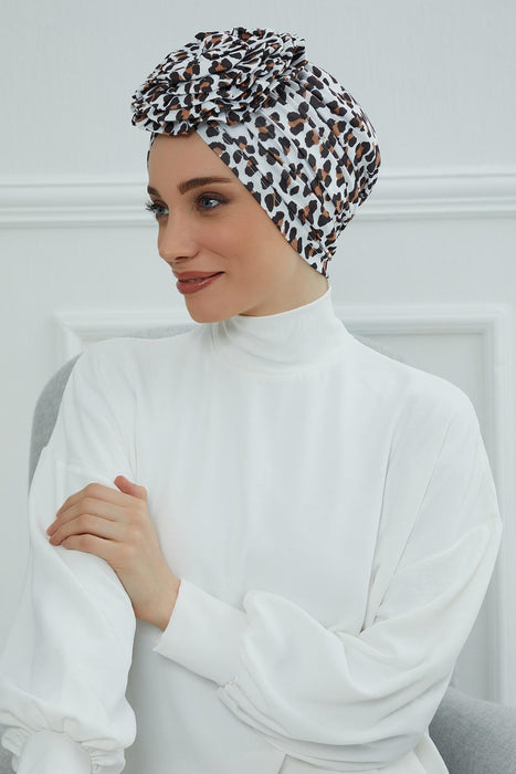 Fashionable High Quality Instant Turban Scarf Head Wrap made from Combed Cotton, Chemo Headwear with Beautiful Rose Patterns,B-21YD Wild Elegance