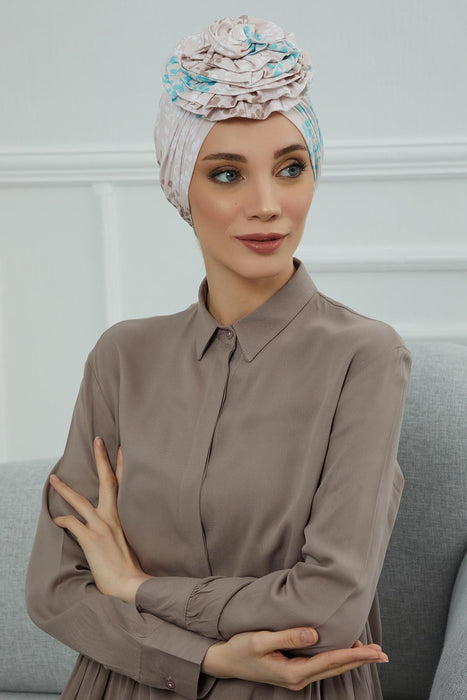 Fashionable High Quality Instant Turban Scarf Head Wrap made from Combed Cotton, Chemo Headwear with Beautiful Rose Patterns,B-21YD Spring Awakening