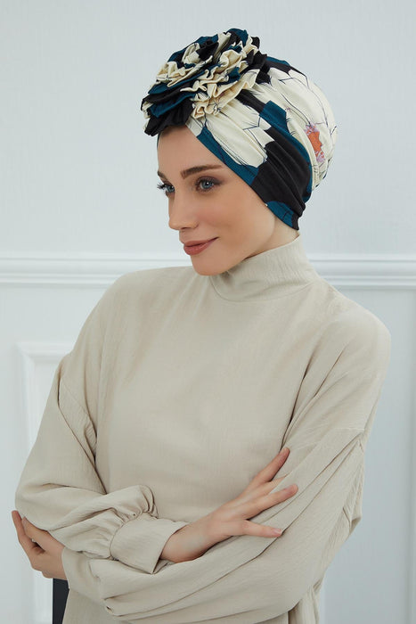 Fashionable High Quality Instant Turban Scarf Head Wrap made from Combed Cotton, Chemo Headwear with Beautiful Rose Patterns,B-21YD Midnight Blossoms