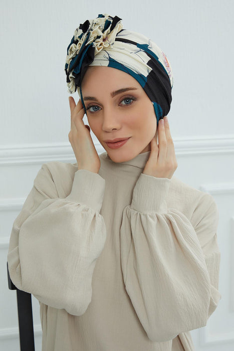 Fashionable High Quality Instant Turban Scarf Head Wrap made from Combed Cotton, Chemo Headwear with Beautiful Rose Patterns,B-21YD Midnight Blossoms