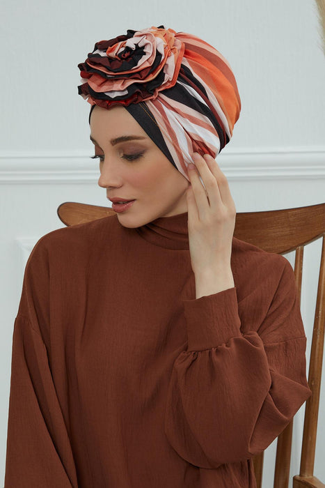 Fashionable High Quality Instant Turban Scarf Head Wrap made from Combed Cotton, Chemo Headwear with Beautiful Rose Patterns,B-21YD Retro Waves