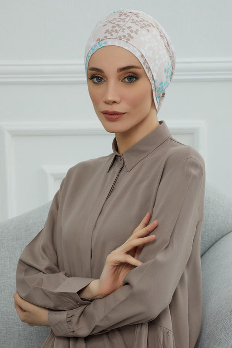 Cotton Printed Instant Turban Scarf For Women with Rose Detail at the Back Side, Stylish Patterned Elegant Turban Bonnet Cap,B-53YD Spring Awakening