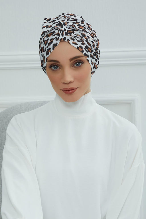 Handmade Instant Turban Bonnet Cap with Bow Tie on the Front Side, Fashionable Cotton Head Wrap Lightweight Head Scarf with Bow Tie,B-7YD Wild Elegance