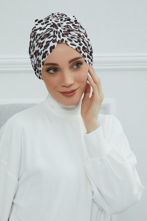 Handmade Instant Turban Bonnet Cap with Bow Tie on the Front Side, Fashionable Cotton Head Wrap Lightweight Head Scarf with Bow Tie,B-7YD Wild Elegance