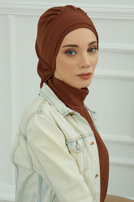 Instant Turban Lightweight Aerobin Scarf Head Turbans For Women Headwear Stylish Elegant Design,HT-91 Cinnamon