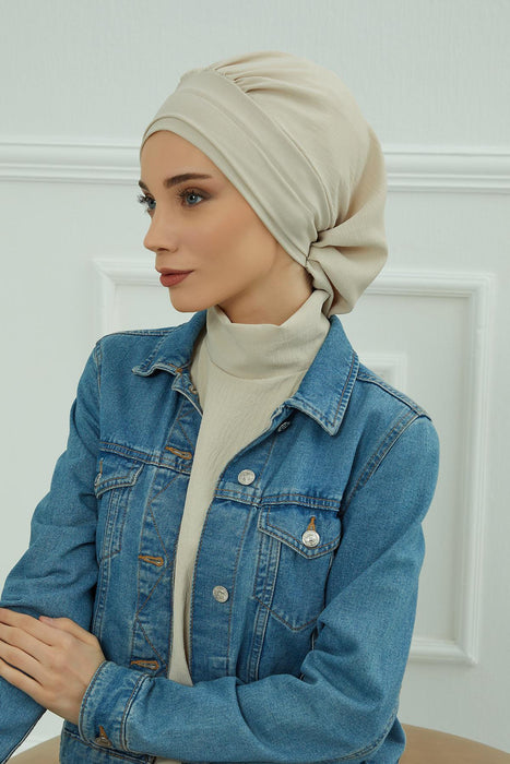 Instant Turban Lightweight Aerobin Scarf Head Turbans For Women Headwear Stylish Elegant Design,HT-91 Beige