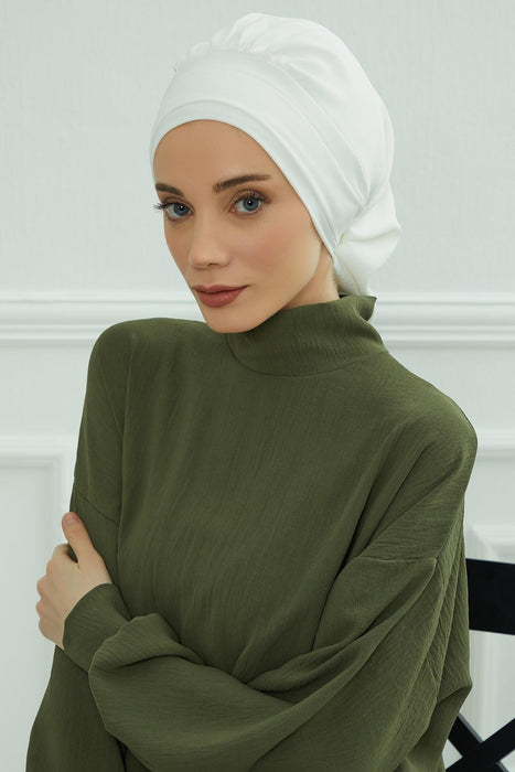 Instant Turban Lightweight Aerobin Scarf Head Turbans For Women Headwear Stylish Elegant Design,HT-91 White